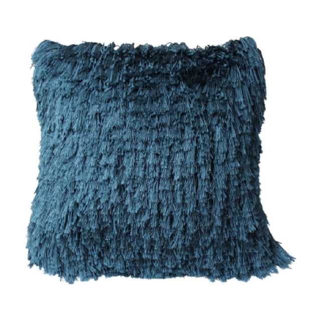 Furry Cushion (Teal) - Set of 2 showing square teal throw pillows with shaggy polyester texture, 18 by 18 inches, suitable as decorative pillows or seat cushions for couches, chairs, or bedrooms, adding soft comfort and style.