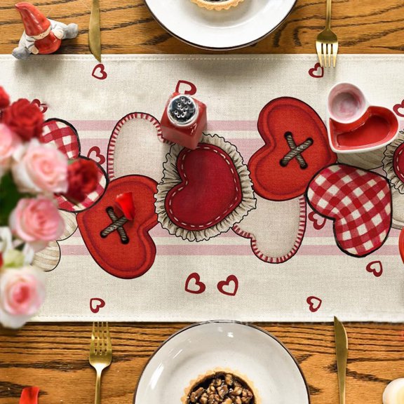 Yhmxh Décorations de la Saint-Valentin Cadeaux Chemin de Table de la Saint-Valentin Décoration de Table de Cuisine et Salle à Manger pour Fête à la Maison Intérieure Nappe Rectangulaire de la Saint-Valentin Tissu à Cœurs Nappe Lavable