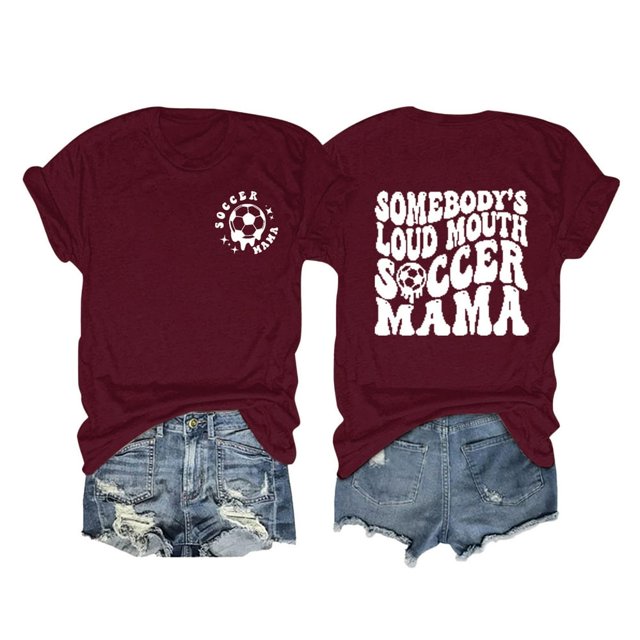 MesaSe Ladies‘ Solid Color Neck Double Football Print Short Sleeve T Shirt