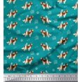thumbnail image 1 of Soimoi Green Poly Georgette Fabric Bird,Paw & Cocker Spaniel Dog Decor Fabric Printed Yard 42 Inch Wide, 1 of 3