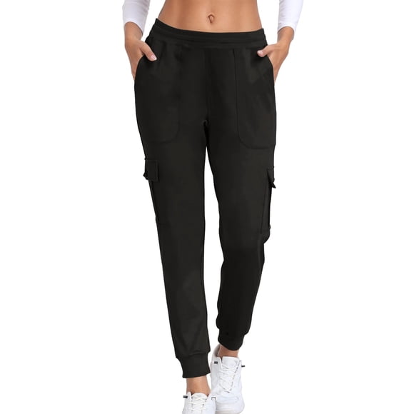 LLYwey on Sale Clearance Women's Cargo Pants Ladies Solid Color Pocket and Leg Work Pants New Full Length Pants Trousers Regular Fitted Black M