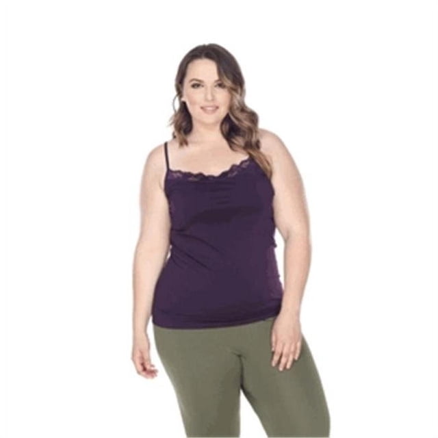 White Mark Universal PS132-07 Plus Size Lace Trim Tank Top, Purple - One Size
