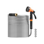 KFFKFF Tuyau de jardin en métal 75 ft, tuyau d'eau en acier inoxydable de preuve de rouille, tuyau arrière lourd avec 10 Buse de fonction, sans kink & Tuyau d'eau flexible