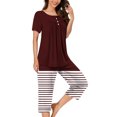 thumbnail image 2 of Timegard Ensembles de Pyjamas pour Femmes 2 Pcs Détente Col Rond Manches Courtes Haut Pantalon Capri à Rayures avec Poches Tenues, 2 of 7