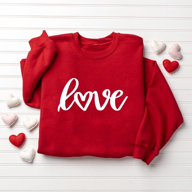 TIMIFIS Chandails Rouges de la Saint-Valentin pour Femmes Col Rond Manches Longues Chandail Ample Décontracté Tenues Printemps Automne Chandail Cœur Chemises - Printemps/été