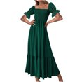 thumbnail image 2 of SMihono Robe Bohème d'Été pour Femmes Grande Taille Mode Décontractée d'Été Col Carré Uni Manches Courtes Femmes Robe pour Femmes Longues Robes, 2 of 8