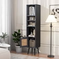thumbnail image 4 of Costway Rattan Storage Cabinet Freestanding Slim Organizer Wood Display Rack Living Room Black, 4 of 10