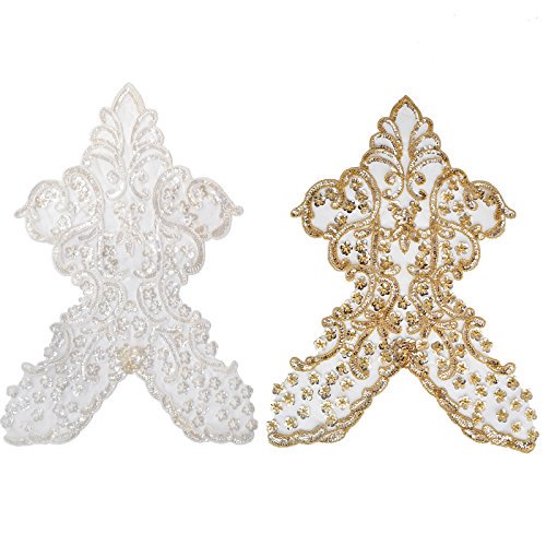 Robe de Mariée en Organza Or Blanc Cassé à la Main avec Perles et Paillettes, Pièce avant Bricolage