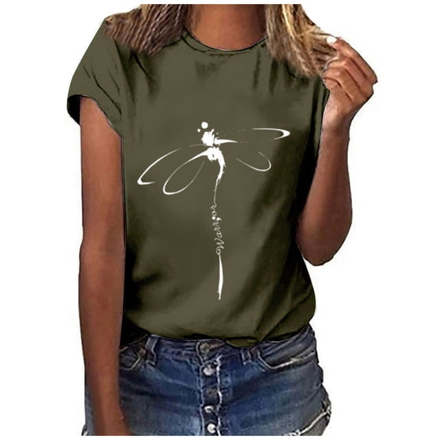 2025 Femmes Décontracté Imprimé T-Shirts de Compression pour Femmes T-Shirt Col Rond Manches Courtes T-Shirt pour Femmes Hauts