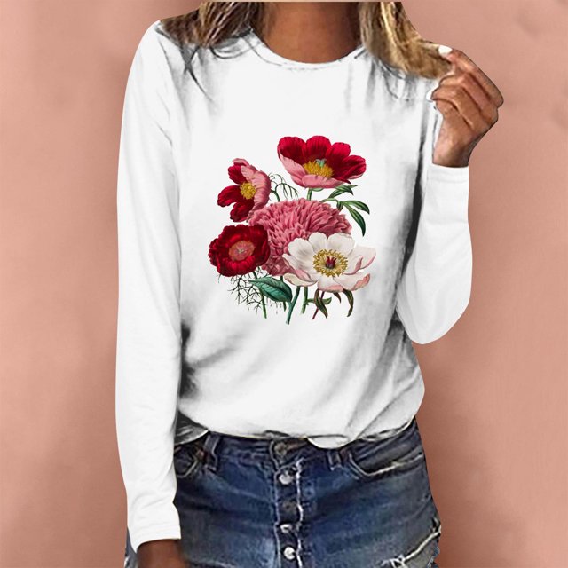 CEHVOM T-shirt Décontracté Imprimé pour Femmes Col Rond Manches Longues Blouse