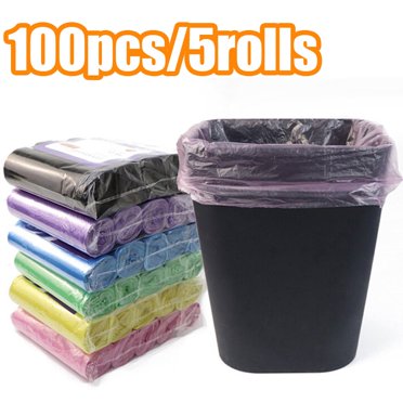 JUNWELL 5 Rolls/100Pcs Strong Trash Bags Colorful Clear Garbage Bags Bathroom Trash Can Bin Liners Small Plastic Bags for home kitchen Multicolor-17.7” x 19.7”
