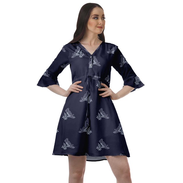 Moomaya Robe Courte à Cordon Imprimée en Poly-Crêpe Grande Taille Robes Chemise pour Femmes