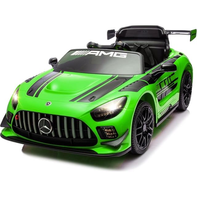 Licensed Mercedes-AMG GT3 24V Kids Ride-On Racing Car with Premium Leather Seat, High-Speed Performance 24V Power Wheels, Motorized Track Toy with Parent Remote, Green