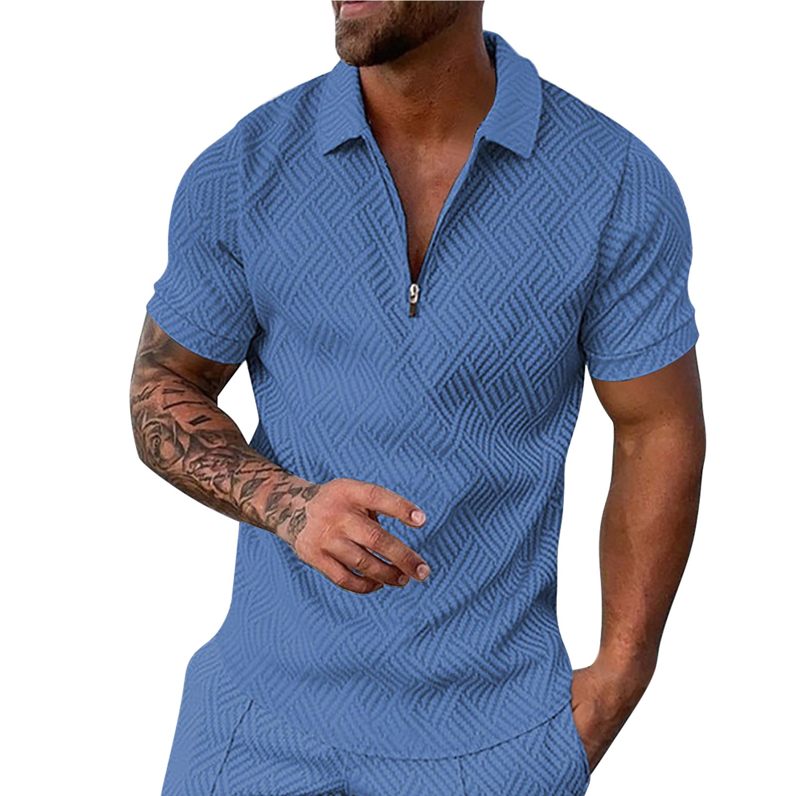 BOBOGOJP Polo de Golf pour Hommes Performance Séchage Rapide Évacuation de l'Humidité Manches Courtes Décontracté (Bleu,P)