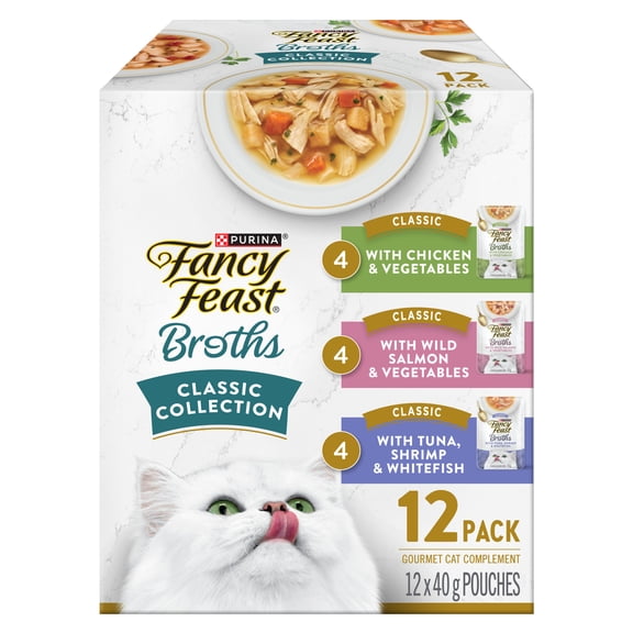 Fancy Feast Bouillons classiques Collection Emballage assorti, Gâteries pour Chats 40 g x 12