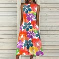 thumbnail image 1 of HKEJIAOI Liquidation des Ventes Robe Fleurie pour Femmes Robe d'Anniversaire Femmes Sans Manches Col Rond Imprimé Poche Grande Taille Robe de Nuit Longue Robes Amples Robe Orange, 1 of 5