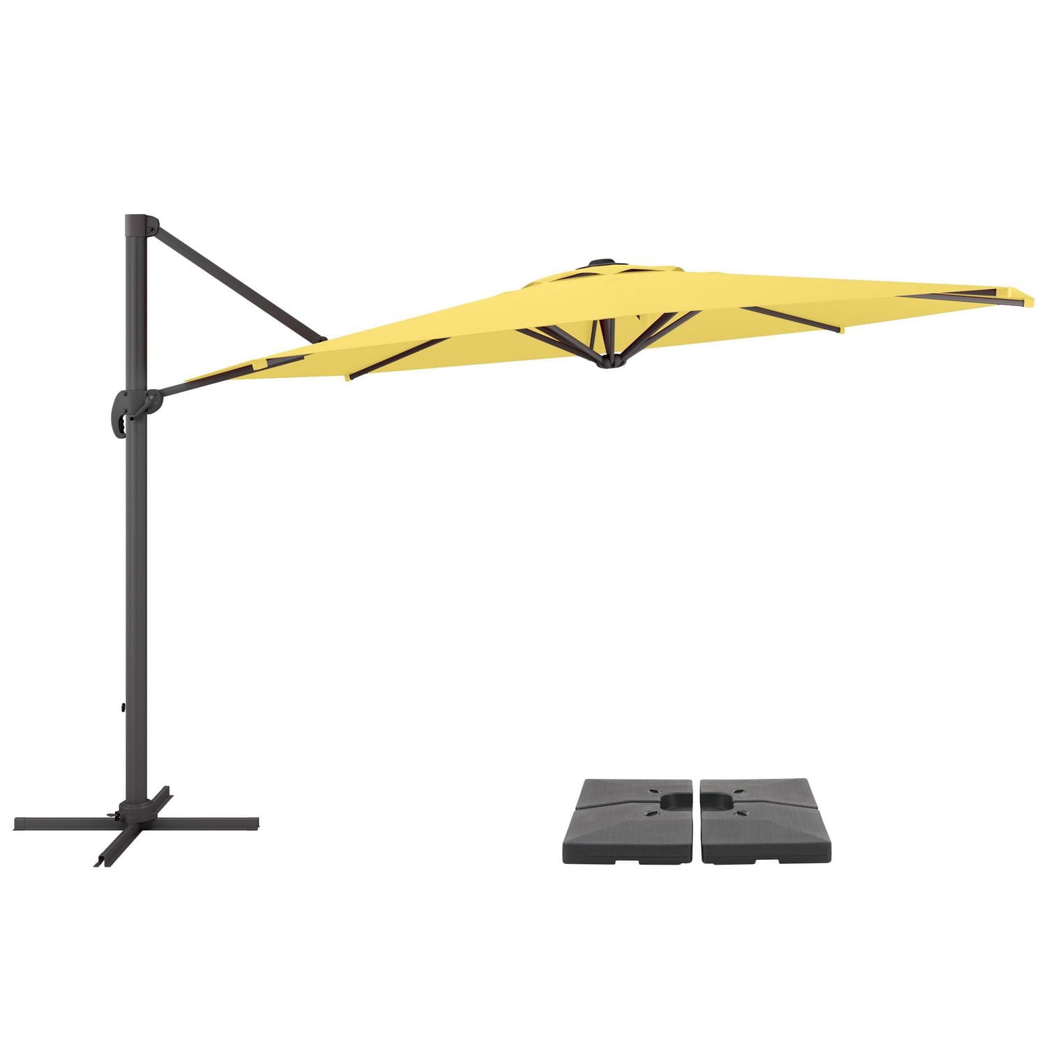 CorLiving 11.5ft Deluxe Offset Tilting Rotating Patio Umbrella with Aluminum Frame & Deluxe Base Weights