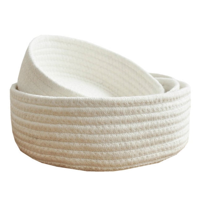 Panier de Rangement Style Tissé Elliptique en Corde de Coton pour Maison Bureau Petits Objets Lavable en Machine
