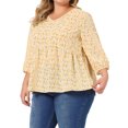 thumbnail image 4 of Agnes Orinda Hauts Babydoll de Pâques pour Femmes Grande Taille, Col en V, Floral, Manches Lanterne 3/4, Chemises, Blouses à Basque 4X Beige, 4 of 8
