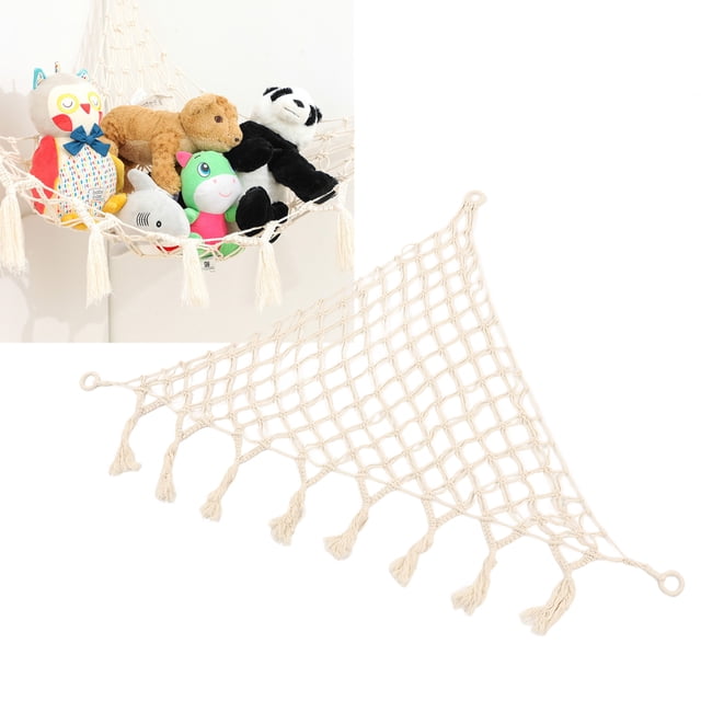 Stuffed Animal Hammock Bohemian Style Cotton Rope Plush Toy Storage for Kids Room
