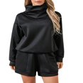 thumbnail image 1 of Women‘s 2 Piece Tracksuits featuring Loose Turtleneck Sweatshirt and Shorts, 1 of 9