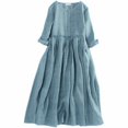 thumbnail image 1 of Kcodviy Robe pour Femme en Lin Printemps Été Robes Midi pour Femmes et Été Col Rond Robe Décontractée pour Femmes Plissée à Cordon Sept Robes Juniors Manches Pointues pour Montrer Mince Ample Longue Robe, 1 of 4