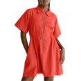 thumbnail image 2 of Weiqiqre Robes Décontractées pour Femmes à Fermeture Éclair, Manches Courtes Style Cap, Col en V, Robes Midi Décontractées Fluides avec Poches, 2 of 6
