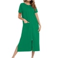 thumbnail image 1 of Pyjama d'Été pour Femme, Robe de Nuit à Manches Courtes, Longue Robe de Nuit à Fermeture Éclair avec Poches, Peignoir Ample, Pyjama S-14 Vert P, 1 of 7