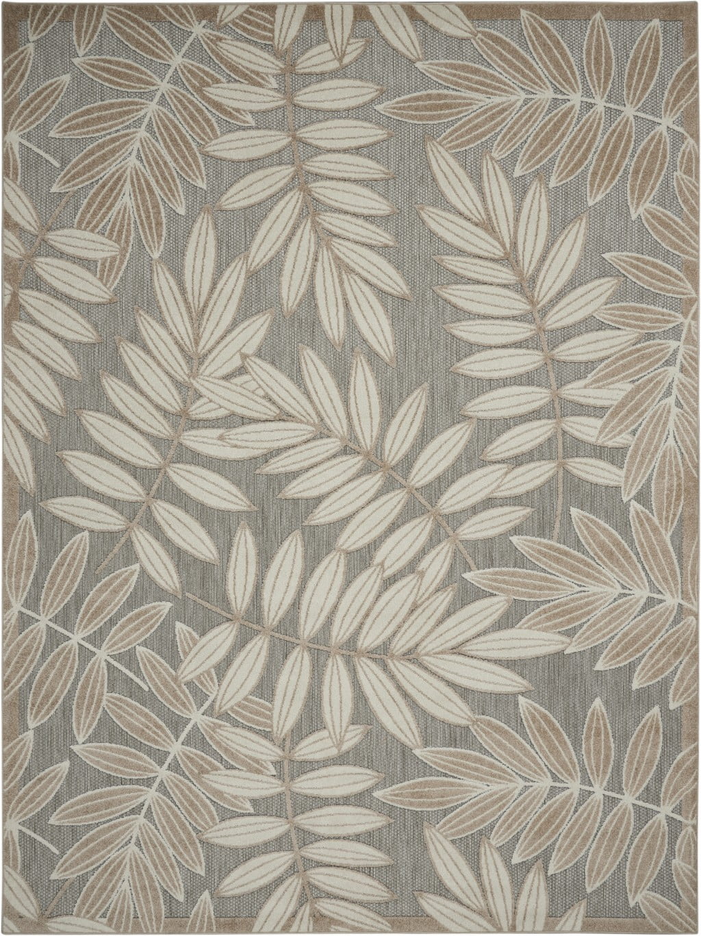 homeroots outdoor 384959 7’ x 10’ Natural Leaves Indoor Outdoor Area Rug