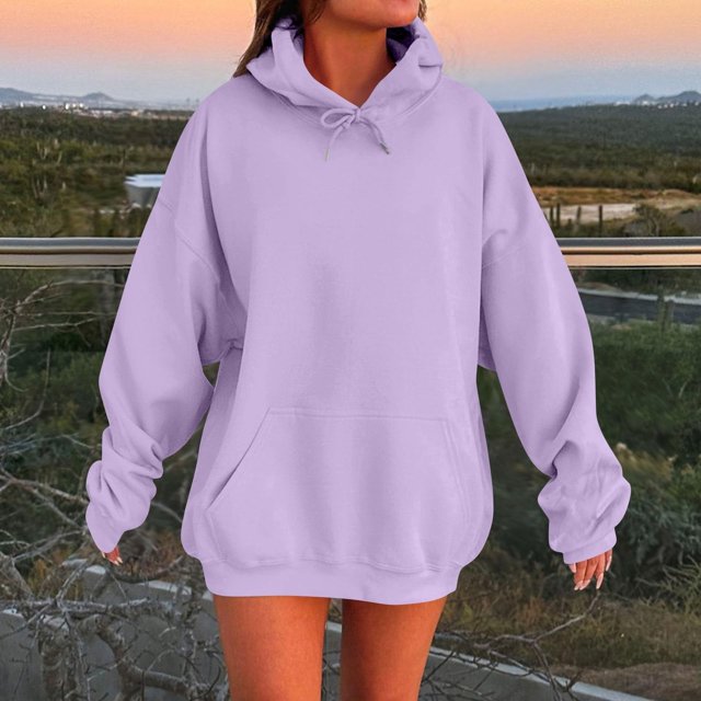 IMENGL Oversized Winter cotton hooded pullover sweatshirt, Purple L, Size M-5XL