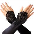 thumbnail image 3 of Gants Noirs Mitaines Sans Doigts Gants Longs Mariage Mariée Mode Paragraphe Gants en Dentelle, 3 of 5