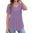 thumbnail image 2 of Baberdicy Ruched Tunic Tops for Women - Casual Short Sleeve Blouses (Leggings Matching, Spring/Summer Outfits) Purple S, 2 of 4