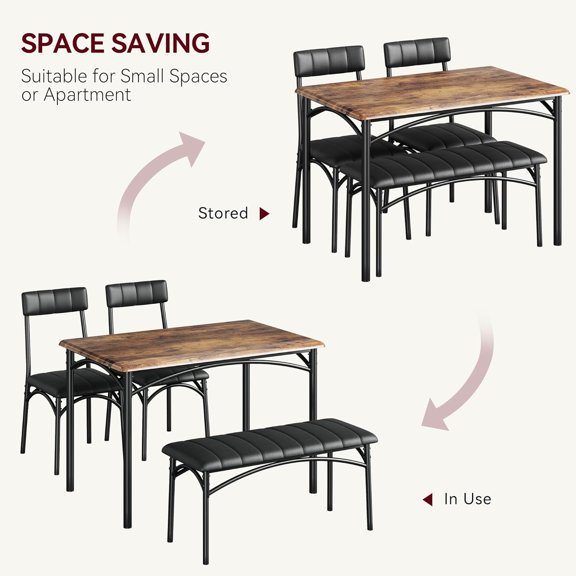 EastVita Ensemble de Table à Manger pour 4, Table de Cuisine avec 2 Chaises et 1 Banc Rembourré, Ensemble de Table à Manger 4 Pcs pour Petit Espace, Appartement, Rétro