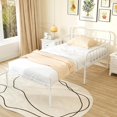 thumbnail image 2 of Single bed frame, convertible sofa bed with headboard and armrests, pull-out sleeper bed for small space dormitory guest apartment, suitable for folding sofa mattress, white, 2 of 2