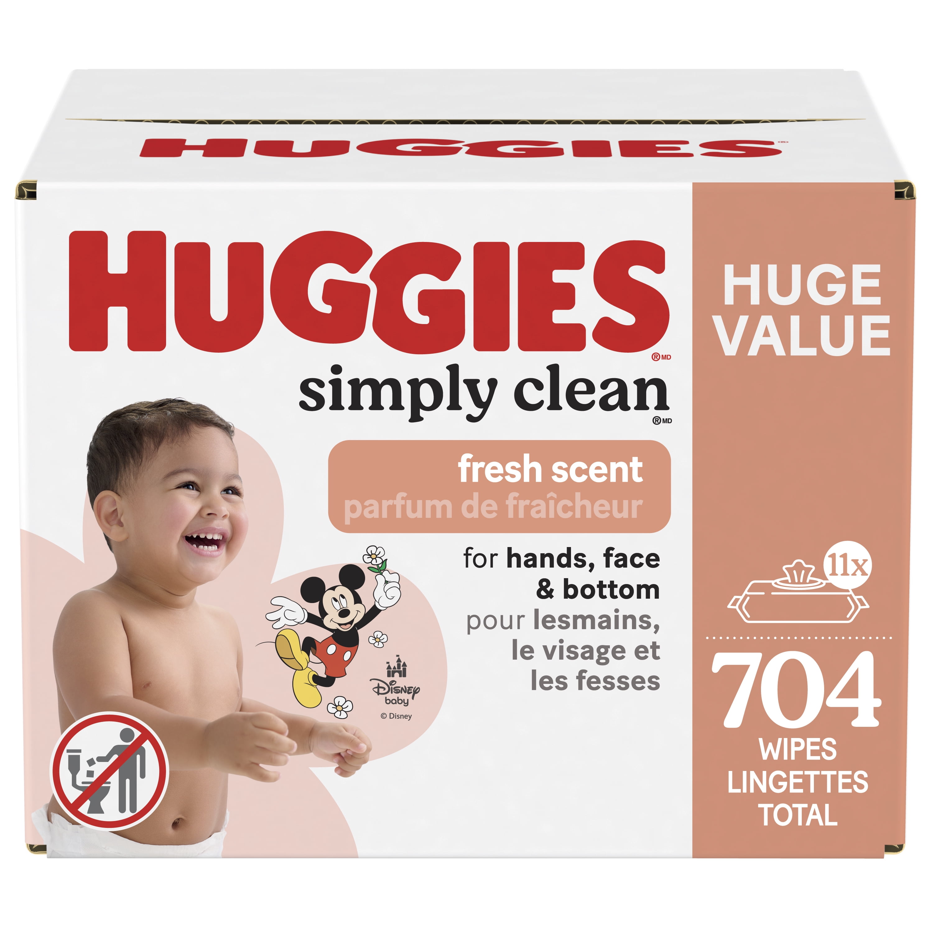 Huggies Simply Clean Fresh Scent Baby Wipes, 11 Flip-Top Packs (704 Wipes Total)