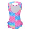 thumbnail image 2 of Girls One Piece Mermaid Swimsuit Open Back Swimwear with Ruffled Hem Bathing Suit Pink 11-12, 2 of 5