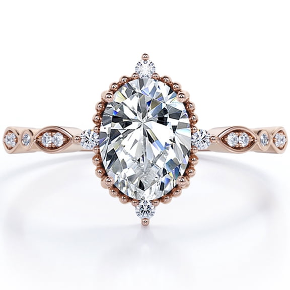 JeenMata Vintage Filigree Bezel 1.5 Carat Oval Shape Moissanite 5-Stone Milgrain Decorative Engagement Ring In 18K Rose Gold Plating for Women