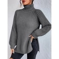 thumbnail image 3 of EYIIYE Chandail d'Automne et d'Hiver pour Femme à Manches Longues, Col Roulé, Tricot, Chandail, Couleur Unie, Ourlet Fendu, Long Tricot, Chandail, Ample, Décontracté, Confortable, Hauts, 3 of 8