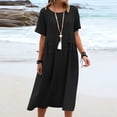 thumbnail image 3 of Bigersell Robes Formelles pour Femmes en Liquidation Femme Col Rond Manches Courtes Robe T-Shirt Midi Style D-121 Robes Décontractées Dames Grande Taille Robes d'Été, Noir 3TG, 3 of 8