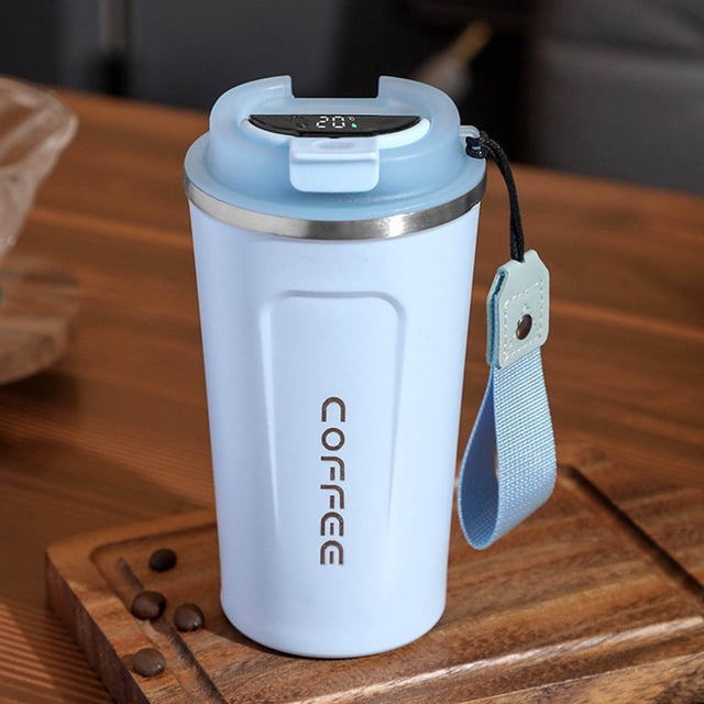 Stainless Steel Coffee Cup with Temperature Display, Intelligent Insulated Mug Portable Car Travel Mug, 510ml Thermal Cup for Hot Cold Drinks Office Commute Gym, Blue