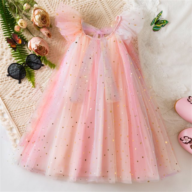LOVZFMLL Robe pour Enfant 3-8 Ans, Mode, Couleur Unie, Paillettes, Fermeture Éclair, Manches Courtes, Col Rond