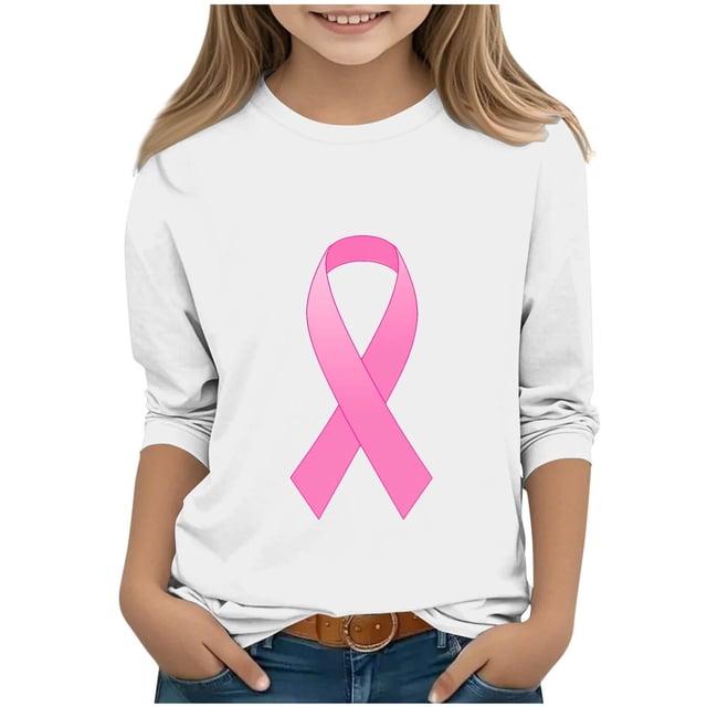 YUNAFFT T-Shirt Imprimé Décontracté Sensibilisation au Cancer du Sein pour Enfants Manches Courtes et Longues Col Rond