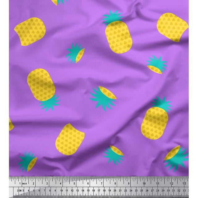 Soimoi Crepe Silk Fabric Pine Fruits Print Fabric by Yard 42 Inch Wide