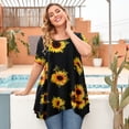 thumbnail image 2 of LARACE Tuniques pour Femmes Grande Taille, Hauts à Col Rond à Manches Courtes, Chemisier à Fleurs, Tuniques Tournesol 3X, 2 of 5
