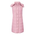 thumbnail image 4 of jsaierl Long Puffer Vest Women Button Down Sleeveless Hooded Jacket Overcoat Solid Color Side Slit Winter Parka Coat, 4 of 6
