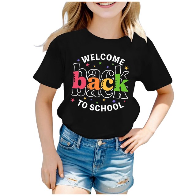 WEAIXIMIUNG T-Shirts pour Adolescentes T-Shirts pour Enfants Rentrée des Classes Graphique Manches Courtes Col Rond T-Shirt Lumineux et Confortable pour Garçons et Filles