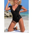 thumbnail image 4 of Charmo Ruffled Sleeve One Piece Monikini Swiwear for Womens V Neck Swimsuit Backless Bath Suit, 4 of 5