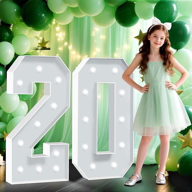 Marquee Numbers 20, 4FT White Light Up Numbers, Large 20th Birthday Decorations Number for 20 Year Old Boy Girl, Mosaic Cardboard Frame Number Kit for 2025 Graduation Party Anniversary Decor