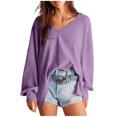 thumbnail image 1 of MeetoTime Women's Long Sleeve Tops Fall Casual Textured V-Neck Oversized Pullover Sweatshirt, 1 of 7