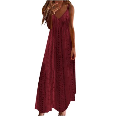 hoksml Robe Longue Décontractée Style Vacances pour Femmes Couleur Unie Ample Sans Manches Col en V Robe Maxi Robes 2025 en Liquidation